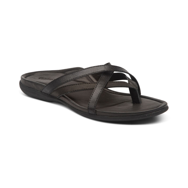 Aetrex Womens Kala Multi Strap Thong Sandals Black - a3L7Idtwa